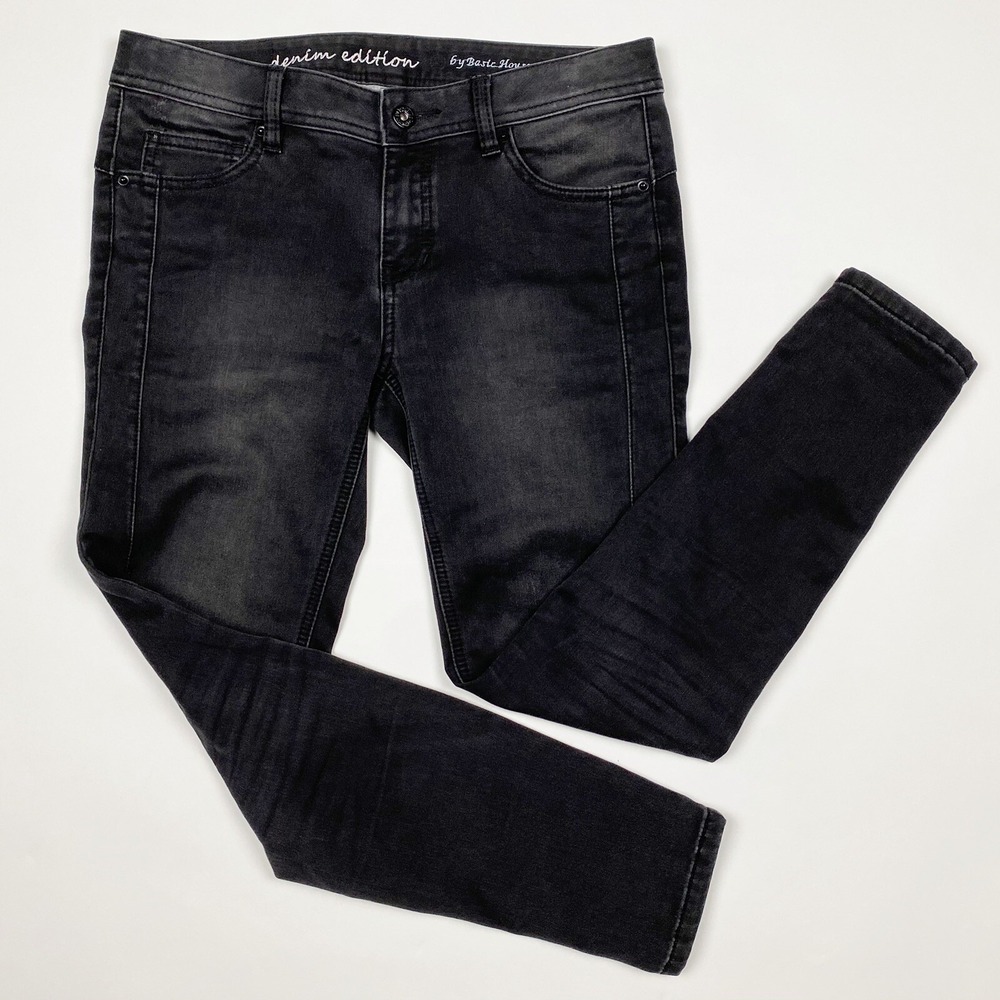 Basic House‎ HPDP-721I Front Seam Detail Skinny Jeans Womens 28 Faded Black